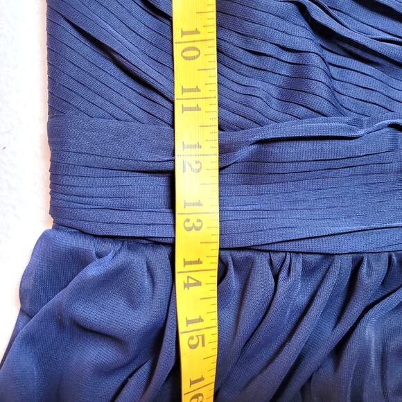 DB Studio Womens Gown Formal 6 Navy Blue One Shoulder Strapless Chiffon Empire - Picture 4 of 10